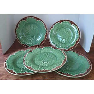 Bordallo Pinheiro "New Vine" Majolica Leaf Salad Plate Brown and Green Set of 5